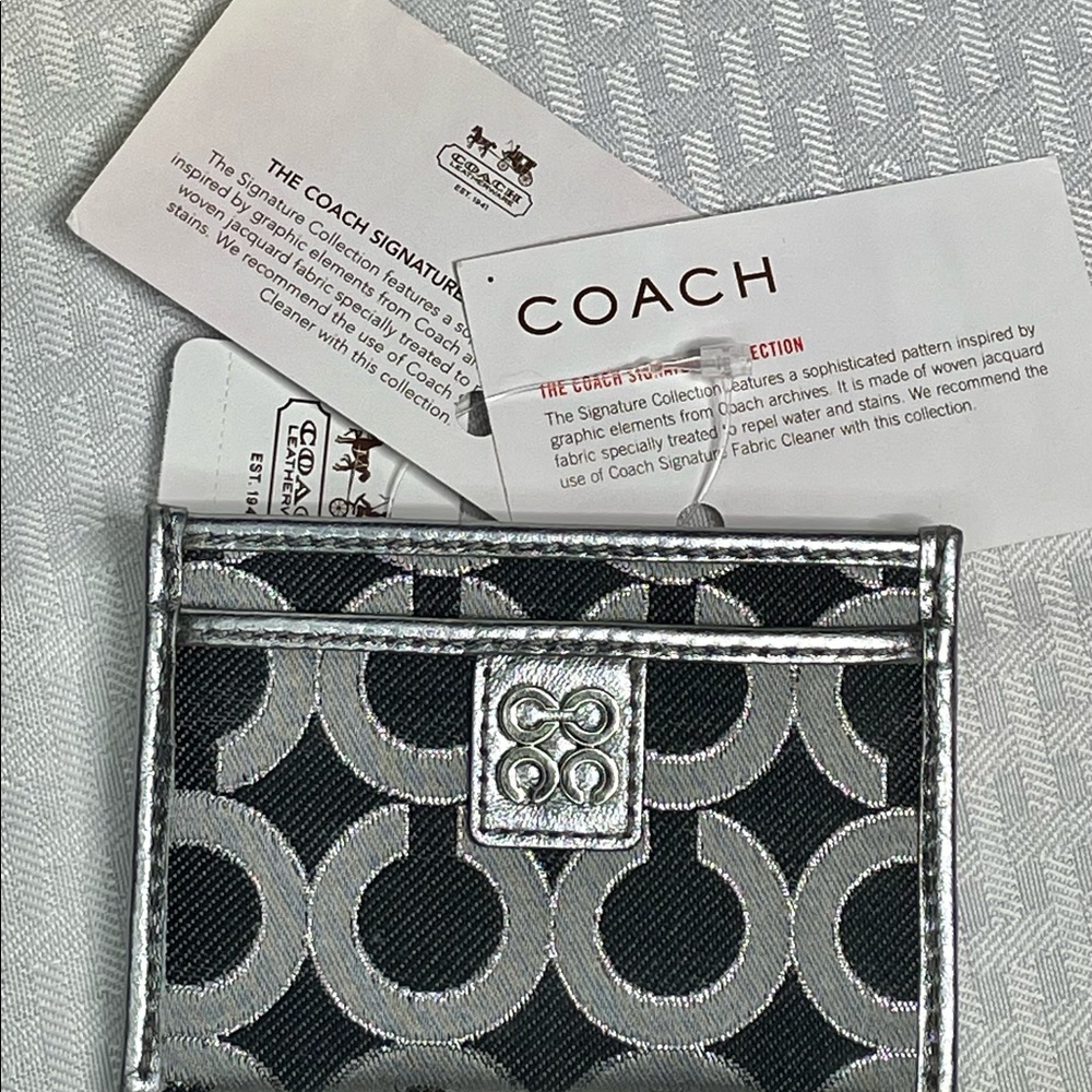 Coach Credit Card Holder Silver Gray and Black